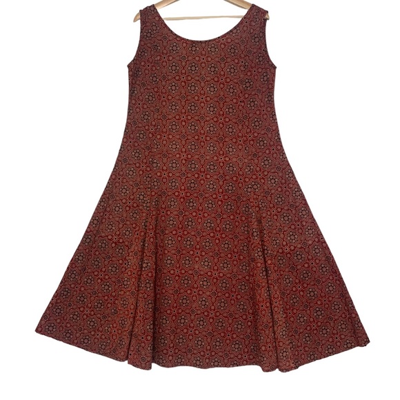 Maiwa Sleeveless Cotton Hand Block Printed Dress in Maroon & Navy | Size S - Picture 5 of 13